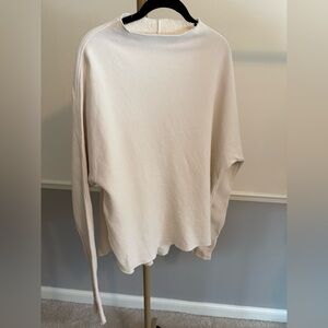 Perfect White Tee brand Mock neck Cream Long Sleeve Terry Fleece Top